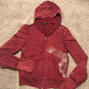 Soft distressed zip up hoodie